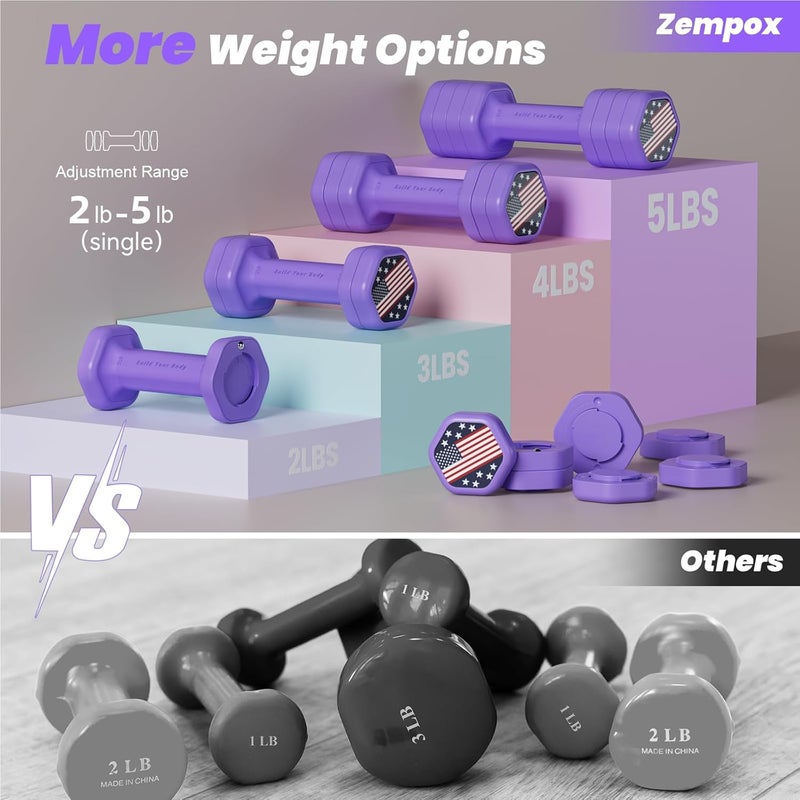 Zempox Adjustable Dumbbell Set of 2, 4 in 1 Hand Weights for Women at Home, 5 lb Weights Dumbbells set of 2, Each 2lb 3lb 4lb 5lb with TPU Soft Rubber Handle for Home Gym Exercise Training - Image 3